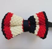 Knitted bow tie with red white and blue stripes ready-tied style mens NEW
